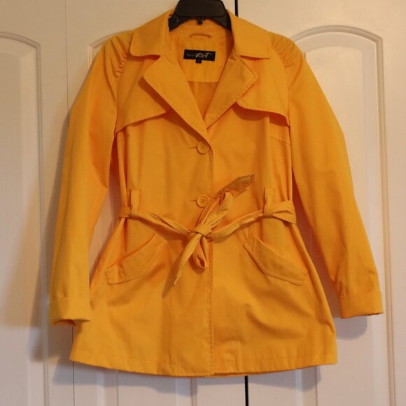 Black Rivet Sunny Yellow Trench Water Resistant Jacket Tie Belt Size Large - Picture 11 of 16